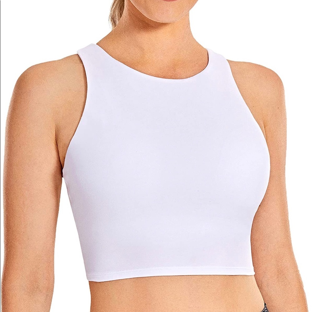 CRZ YOG High Neck Sports Bra Racerback Crop Top/Yoga Tank Top/Built in Bra